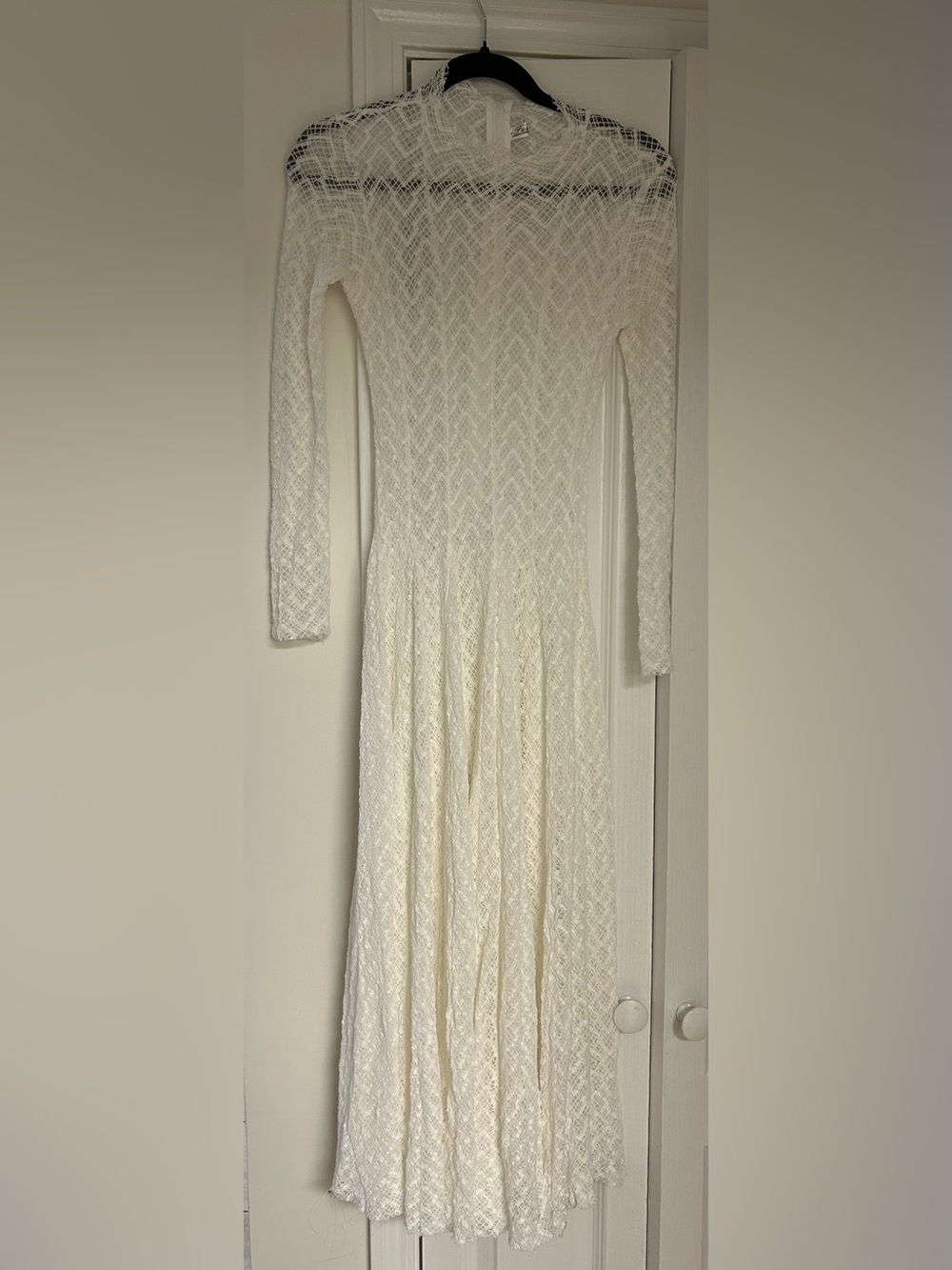 Women's Cream Lace Midi Dress with Long Sleeves